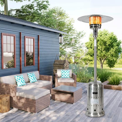 INWAY Outdoor Heater, 48,000 BTU， Outdoor Propane Patio Heater with Wheels and Cover, Stainless Steel Burner for Outdoor Use,Party,Backyard,Garden