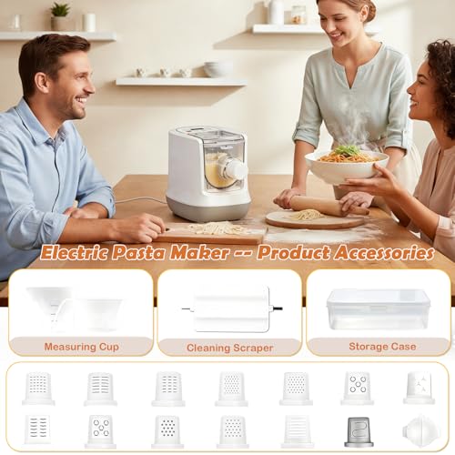 Electric Pasta Maker, Automatic Pasta Maker Machine, Comes with 13 Types Shapes & 650g Flour Large Capacity, Electric Noodle Machine for Spaghetti, Fettucine and Macaroni, Easy to Clean