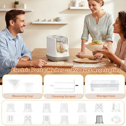 Electric Pasta Maker, Automatic Pasta Maker Machine, Comes with 13 Types Shapes & 650g Flour Large Capacity, Electric Noodle Machine for Spaghetti, Fettucine and Macaroni, Easy to Clean