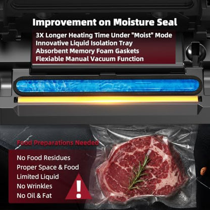 Next Gen Vacuum Sealer Machine, Potane Double Pump Food Vacuum Saver With Smart Visual Status System, Full Auto/Manual Functions, Built-in Safety Cutter&Guided Seal Bar, Start Kit Bags to Seal a Meal