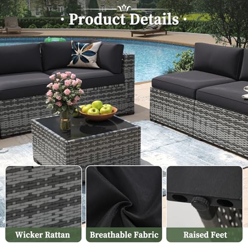 Aoxun 15 Piece Patio Furniture Set with Fire Pit Table Wicker Rattan