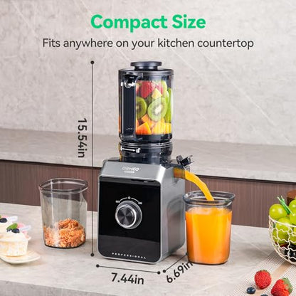 Cold Press Juicer, ORMEO HOME Masticating Juicer Machines with 5.0"Large Feed Chute Fit Whole Vegetables & Fruits, with Pulp Seperation, 99.6% Juice Purity, Quiet Motor, Easy to Clean,BPA Free