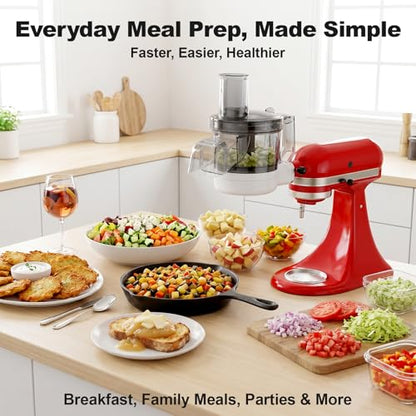 Food Processor Attachment for KitchenAid, 5-in-1 Vegetable Chopper & Dicer with Stainless Steel Blades, Includes Dicing, Slicing, Shredding, Strip Cutting, Sauce Discs and Storage Case by Focollk