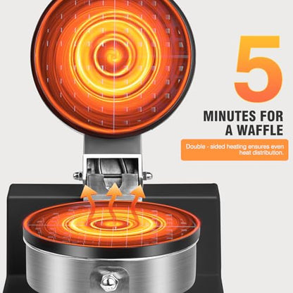 Popfoodex Commercial Waffle Maker for Restaurant, 110V Electric Waffle Maker w/Non-stick and 122–572°F Adjustable Temp, 1200W Profession Waffle Iron with Timer and Heavy Duty, Hotel Waffle Machine