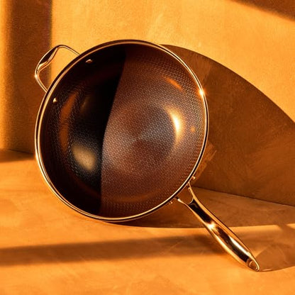 HexClad 12 Inch Hybrid Nonstick Wok, Stay-Cool Handle, Dishwasher and Oven Safe, Compatible with All Cooktops, Induction Ready