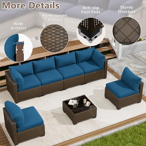 LOUVIXA 7 Piece Outdoor Patio Furniture Set, Outdoor Sectional Sofa, Wicker Rattan Patio Furniture, Patio Conversation Set with Coffee Table & Cushions