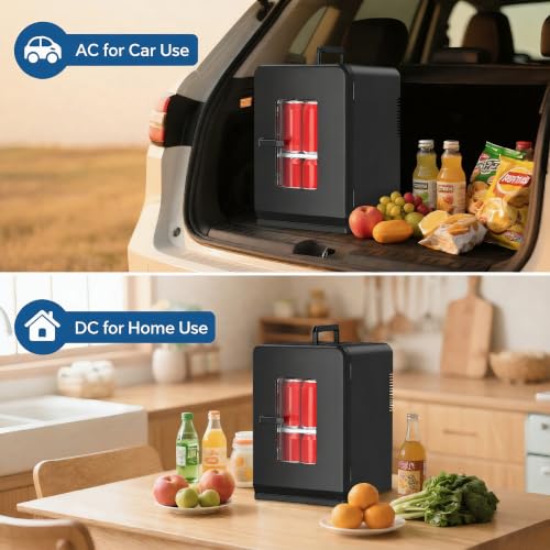Mini Fridge for Bedroom, 15 Litre/21 Cans Portable Mini Refrigerator with AC/DC Power for Office, Dorm and Car, Thermoelectric Electric Cooler & Warmer Skincare Fridge for Drinks, Food, Cosmetics