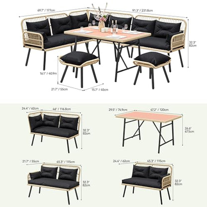 YITAHOME L-Shaped Rattan Patio Furniture Set Light Brown & Black