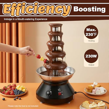 Commercial Chocolate Fountain, 5 Tier 7 Ibs Large Commercial Hot Chocolate Fondue Tower, 230W Electric Chocolate Fondue Fountain Machine 86-230℉ Temperature Adjustable (Black)