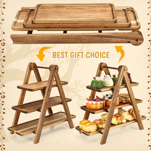 Havawish 5 Pcs Wooden Dessert Table Display Set, Farmhouse 2 Tier Cupcake Stand 3 Tier Wood Cake Tower Round Serving Tray Food Platter for Tea Party Wedding Farmhouse Decoration