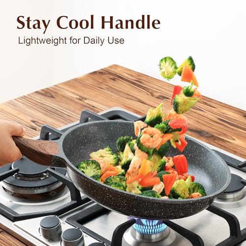 SENSARTE Nonstick Frying Pan Skillet with Lid, Omelet Pan with Cover, Healthy Cooking Chef's Pan, Kitchen non stick Pan, Free of Intentionally Added PFOA (10inch + Glass Lid)