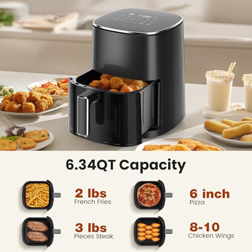Sweetcrispy 6QT Air Fryer with Window, Square Airfryer Oven 12-in-1 for Family, 400°F Rapid Air Crispy Technology, Roast Bake Dehydrate, Nonstick & Easy-Clean Basket, Black