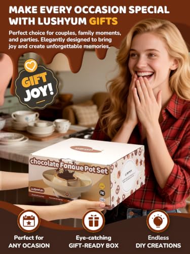 LUSHYUM Electric Chocolate Fondue Pot Set, 4-Cup Chocolate, Rotating Tray