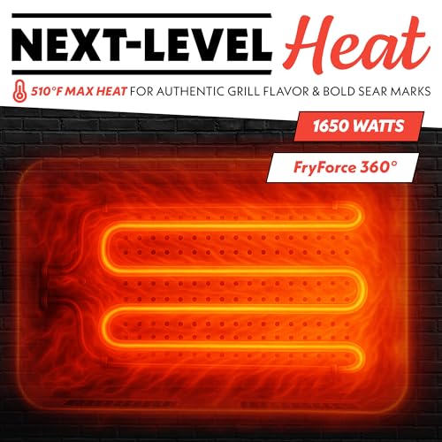 Gourmia Smokeless Indoor Grill - Air Fryer Combo with Smoke Extractor, 5 Cooking Presets, Grill, Air Fry, Roast, Bake, Dehydrate, Countertop Cooker, Glass Lid