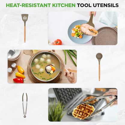 Nutrichef 22-Piece Marble Non-Stick Cookware and Bakeware Set - Professional Home Kitchen Collection with Multi-Sized Pots, Pans, and Heat-Resistant Tools