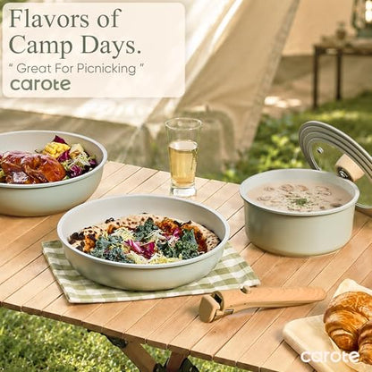 CAROTE Pots and Pans Set, Nonstick Cookware Set Detachable Handle, 19pcs Induction Kitchen Cookware Sets Non Stick with Removable Handle, RV Cookware Set, Oven Safe, Sage Green