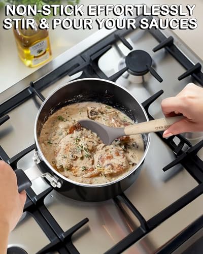 Cook N Home Basic Nonstick Saucepan with Glass Lid, Non Stick Aluminum Sauce Pan, Small Multi-purpose Kitchen Pot, Milk Chocolate Cooking Pot Pan with Stay-Cool Handle, 1-Quart, Black
