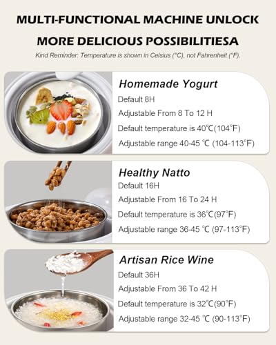 36 Hour Yogurt Maker, Automatic Digital Yoghurt Maker with Constant Temperature Control and Timer, Multifunctional Probiotic Yogurt Machine for Home Cheese, Fruit Wine (With 4 Glass Jars 42 Ozs)