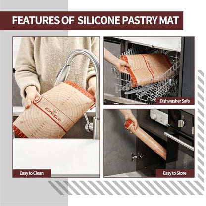 Cook's Aid Silicone Pastry Mat Extra Large with Measurements 26''x16'' for Reusable,Non-slip Silicone Baking Mat, Counter, Dough Rolling, Oven Liner,Fondant/Pie Crust, Red