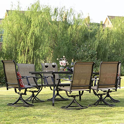 NUU GARDEN 7 Piece Outdoor Dining Set, 6 Swivel Patio Chairs and 1 Dining Table with 1.57 Inch Umbrella Hole, Iron Patio Furniture Set for Lawn Backyard Balcony, Black and Brown