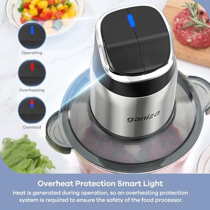 Ganiza Food Processor with Dual Bowls, 2-Speed Food Chopper & Meat Grinder