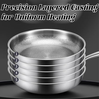 ASHPWD Titanium Frying Pan for Cooking, Hammered Non-Stick Titanium Pan with Lid, Scratch-Resistant & Durable Titanium Skillet for Healthy Cooking (9inch)
