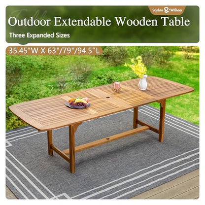 Sophia & William Patio Outdoor Table and Chairs Set, Patio Dining Sets for 8, 9 Pieces Patio Table Set for Backyard Deck Porch Outside, Acacia Wood Table Expandable with Hole and Chairs