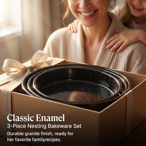 3-Pack Enamel Roasting Pan Set Round Deep Baking Pans Oven Trays10"/12"/14" Cake Pans High Performance Non-Toxic Pizza Pan Cookie Baking Sheets Oven Trays For Cooking Merry Christmas Gift for Mom