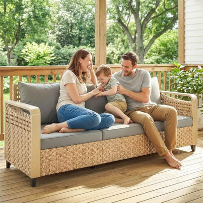 Outsunny Outdoor Patio Couch Wide Deep Seat 3 Seater Wicker Gray