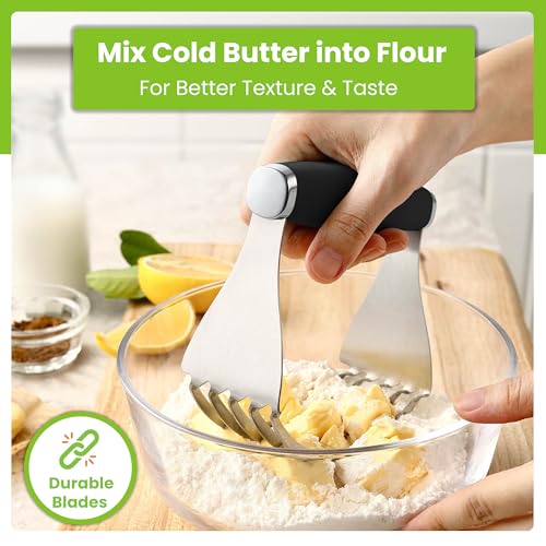 Spring Chef XL Stainless Steel Pastry Cutter Tool for Baking - Heavy Duty Dough Blender - Butter & Dough Cutter Tool with Sharp Blades - Pastry Blender for Easy Mixing - Dishwasher Safe - Black