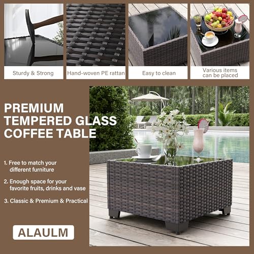 ALAULM Patio Furniture Set with 2 Swivel Chairs, Outdoor Sectional with 55000 BTU Fire Pit Table and Wide Seat, 11 Pieces Wicker Rattan Conversation Set with Coffee Table for Garden, Deck, Grey