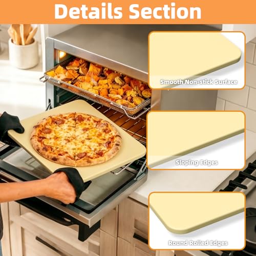 16 Inch Ceramic Pizza Stone with Pizza Peel, Universal Large Pizza Stone Set for Ninja FlexFlame Grill and Othe Oven Models, The Accessories for Ninja FlexFlame for Cooking Bread, Calzones and More