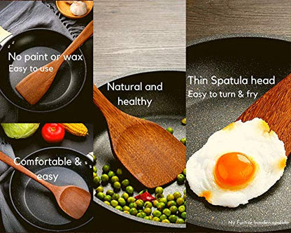 MyFurtive Wooden Spatulas - Eco-Friendly, Durable & Ergonomic Kitchen Utensils - Non-Scratch Cooking Tools for Stirring, Flipping & Serving - Set of 2 (12.8” & 12”)