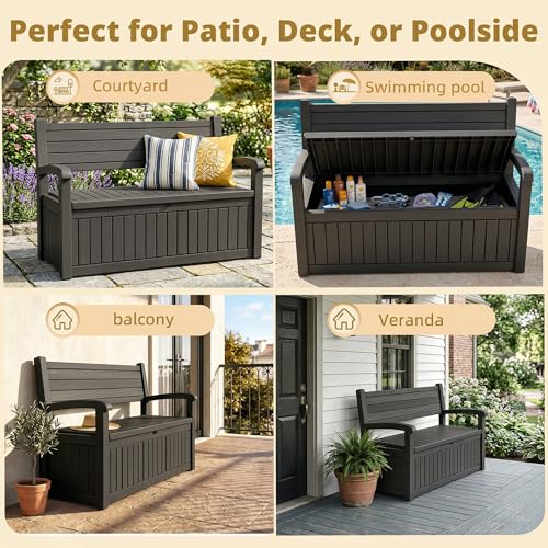 EFU Outdoor Storage Bench, Outdoor Bench with Storage, 80 Gallon Heavy-Duty&Waterproof Lockable Storage Bench Outdoor for Patio, Garden, Porch (Black)
