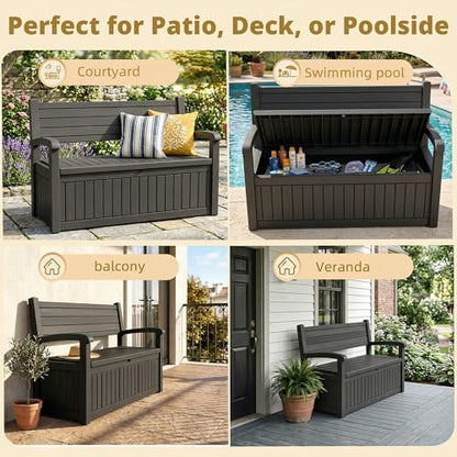 EFU Outdoor Storage Bench, Outdoor Bench with Storage, 80 Gallon Heavy-Duty&Waterproof Lockable Storage Bench Outdoor for Patio, Garden, Porch (Black)