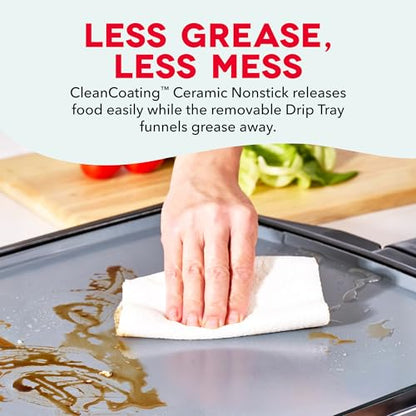 Dash Smash XL Electric Griddle,15x19 Inch Indoor Flat Top Grill with Drip Tray, Ceramic Nonstick Griddle for Smash Burgers, Pancakes & Breakfast, Quick Sear, Black