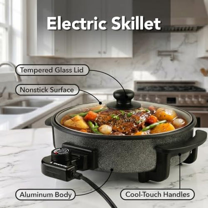 OVENTE Round Electric Skillet, 11.5" Nonstick Frying Pan, Black SK11112B