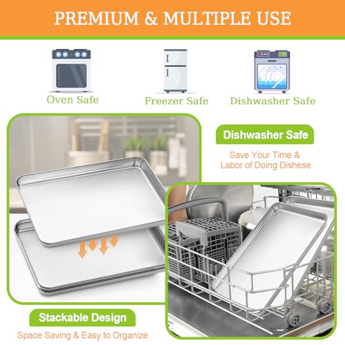 Quarter Sheet Pan Set of 4, CEKEE Stainless Steel Baking Sheet & Cookie Sheets for Baking, Baking Sheet Pan Oven Tray, Heavy Duty & Easy Clean Baking Pans Set - Size 12 x 10 x 0.98 Inch