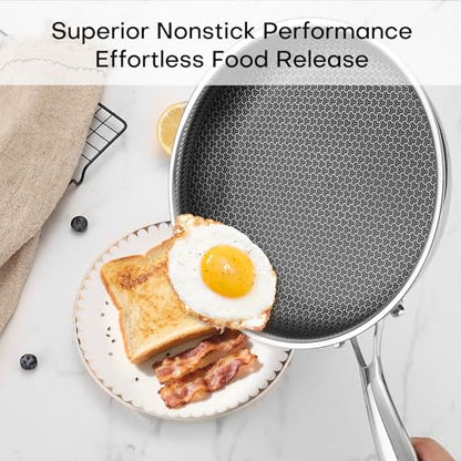 Lazycorner Non Stick Frying Pans Skillet with Lid, 12 Inch Stainless Steel Kitchen Cookware Pots, Non toxic Healthy Induction Compatible PFAS PTFE PFOA PFOS Free