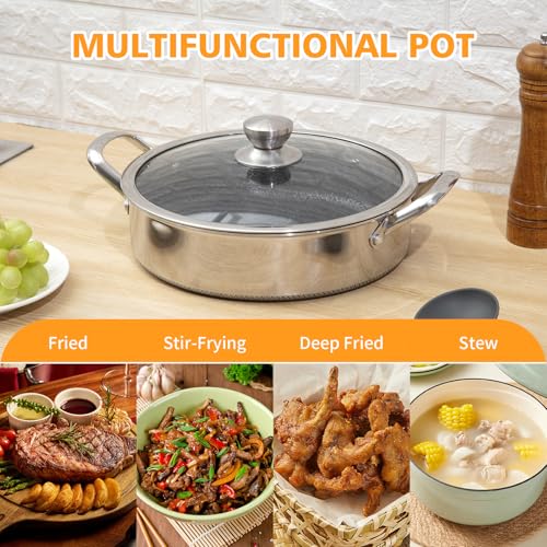 Toutrop Stainless Steel 7QT Saute Pan 14 Inch Deep Frying Pan with Lid Nonstick,Hybird Induction Cooking Pan,PFOA Free Cookware,Large Skillets