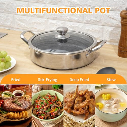 Toutrop Stainless Steel 7QT Saute Pan 14 Inch Deep Frying Pan with Lid Nonstick,Hybird Induction Cooking Pan,PFOA Free Cookware,Large Skillets