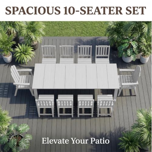 Tioline 11 Piece HDPE Outdoor Dining Set for 10, Patio Furniture, White