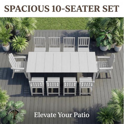 Tioline 11 Piece HDPE Outdoor Dining Set for 10, Patio Furniture, White