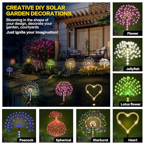 Garden Decor Solar Lights Outdoor,155LED 8 lighting modes pole light Waterproof White Solar Garden Lights for Christmas, Halloween Decoration,Yard, Patio, Porch,Flower Pot,Pathway (2Pack)