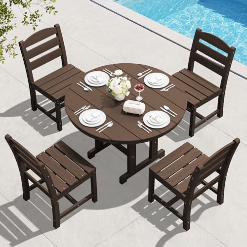 SERWALL 5-Piece Patio Dining Set, 45" Table & 4 Armless Chairs, Coffee