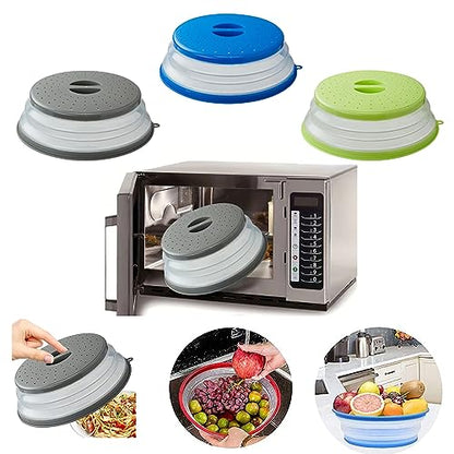 Microwave Splatter Cover Vented for Food, Splatter Guard & Colander Kitchen Gadget for Fruit Vegetables Microwave Plate Cover with Hook Hole,Dishwasher-Safe,BPA-Free Silicone & Plastic (1 Pack)