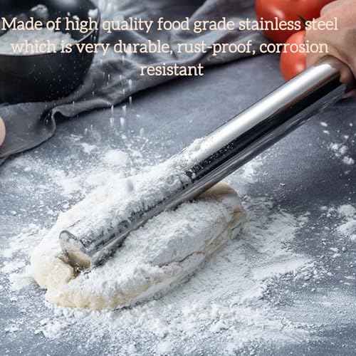 Cyoufine 12.8-inch Stainless Steel Rolling Pin for Baking, French Smooth Metal Rolling Pin Kitchen Dough Roller for Fondant, Pizza, Pie, Cookie and Pastry