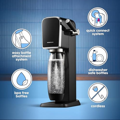SodaStream - ART Sparkling Water Maker | STARTER KIT | CQC CO2 system | Includes 1x CO2 Cylinder, 1x32 & 1x16 Fl Oz Dishwasher Safe Bottles | Combine with Pepsi Flavors | Black