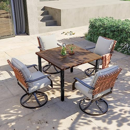 Grand patio 5-Pc Outdoor Swivel Dining Set, 4 Gray Chairs + Table, Brown