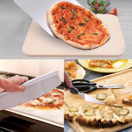 15x12" Pizza Stone For Oven & Grill - 12" Aluminum Pizza Peel - Pizza Cutter & Mini Pizza Spatula Set - Perfect For Baking Homemade Pizza, Bread & Pastry